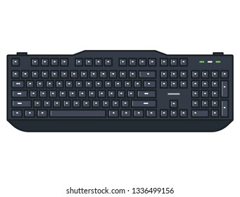 Computer keyboard. Full size mechanical keyboard with numpad and black keycaps. Line style outline vector. Black keyboard and white abstract letters. Modern style keypad. 