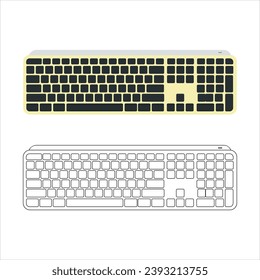 Computer Keyboard, Gaming Keyboard illustration vector, line art eps