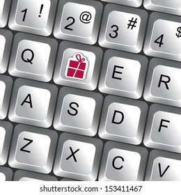 Computer keyboard with gift key vector business background 
