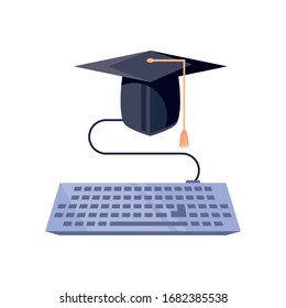 computer keyboard with graduation hat vector illustration design