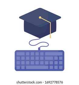 computer keyboard with graduation hat vector illustration design