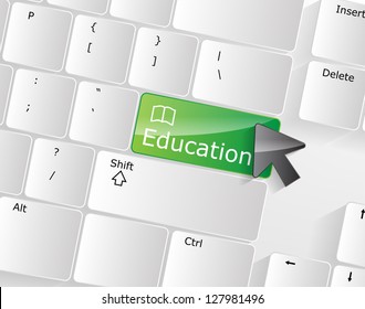 Computer keyboard - green key Education, close-up with a mouse over.