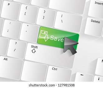 Computer keyboard - green key Save, close-up with a mouse over.