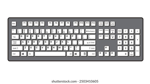 Computer Keyboard in Grey and White Color Vector Image isolated on white background, eps