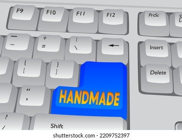 Computer Keyboard with Handmade text. Close-up of an electronic Computer Device part, keypad.