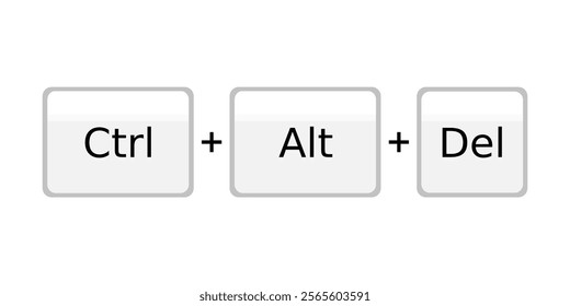 Computer keyboard hotkey combination. System key shortcut for restart or reset - Control Alt Delete.