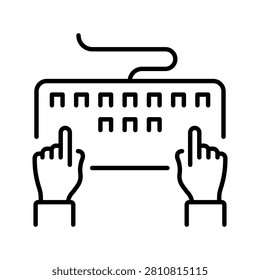 Computer keyboard icon. Business and office equipment line symbol. Black and white.