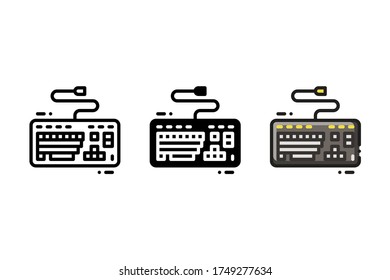 Computer keyboard icon. With outline, glyph, and filled outline style