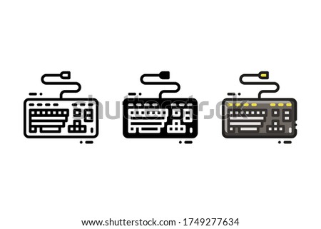 Computer keyboard icon. With outline, glyph, and filled outline style