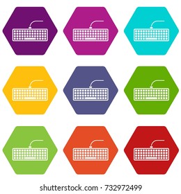 computer keyboard icon set many color hexahedron isolated on white vector illustration