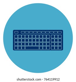 Computer Keyboard Icon Web Button On Round Blue Background Flat Vector Illustration