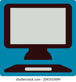 Computer with keyboard, illustration, vector, on a white background.