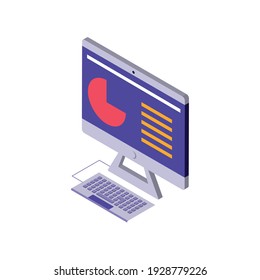 computer keyboard information chart finance vector illustration isometric icon isolated