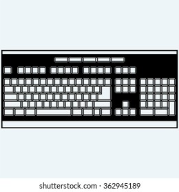 Computer keyboard. Isolated on blue background. Vector silhouettes
