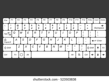 Computer keyboard isolated on a dark background. Vector illustration.