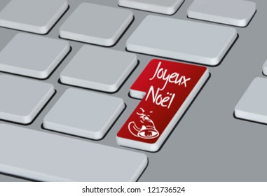 Computer keyboard with "Joyeux Noel" button