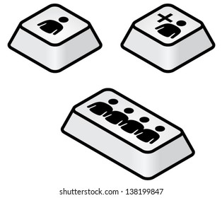 Computer keyboard key caps: social media people keys.