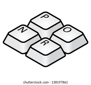 Computer keyboard key caps: spelling P-O-R-N.