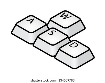 Computer keyboard key caps: WASD gaming keys.