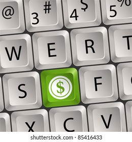 Computer keyboard with a key with a dollar