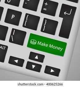 Computer keyboard with key Make Money and icon. Vector illustration