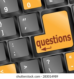 Computer keyboard key with key questions, closeup, vector