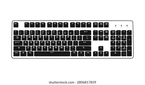 Computer keyboard with keys and function buttons black silhouette typing technology