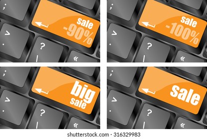 A computer keyboard with keys sale, big online sale, vector illustration