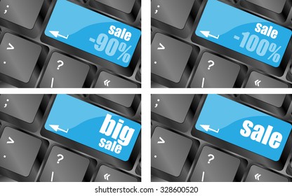 A computer keyboard with keys sale, big online sale, vector illustration