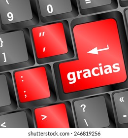 Computer keyboard keys with word Gracias, Spanish thank you