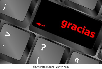 Computer keyboard keys with word Gracias, Spanish thank you