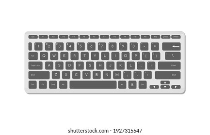 The computer keyboard is light with gray buttons and symbols. A modern image of a computer keyboard. Flat vector illustration