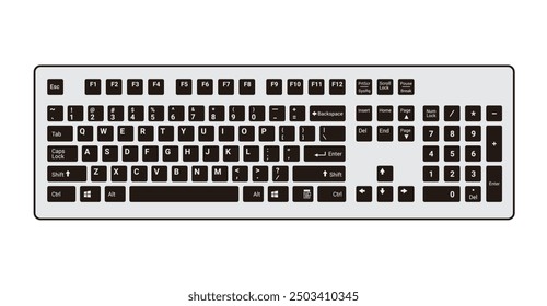 Computer Keyboard in Light Grey and Black Color Vector Illustration isolated on white background, eps