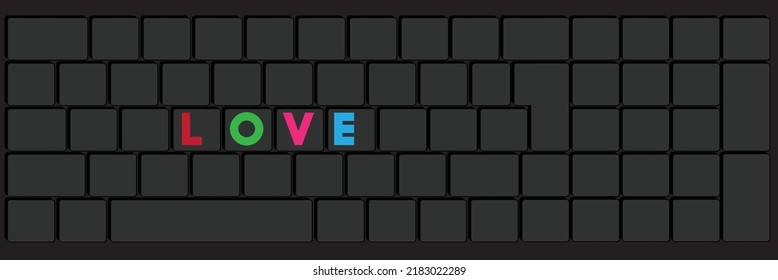 Computer Keyboard with Love text. Close-up of an electronic Computer Device part, keypad.