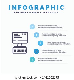 Computer, Keyboard, Monitor, Computing Blue Infographics Template 5 Steps. Vector Line Icon template