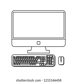 Computer with keyboard and mouse in black and white