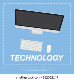 Computer, keyboard and mouse design flat vector illustration EPS 10