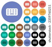 Computer keyboard multi colored flat icons on round backgrounds. Included white, light and dark icon variations for hover and active status effects, and bonus shades.