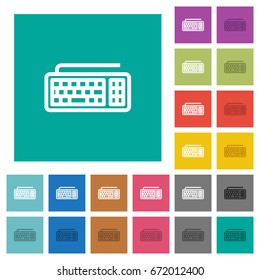 Computer keyboard multi colored flat icons on plain square backgrounds. Included white and darker icon variations for hover or active effects.