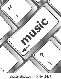 Computer keyboard with music key - technology background vector illustration