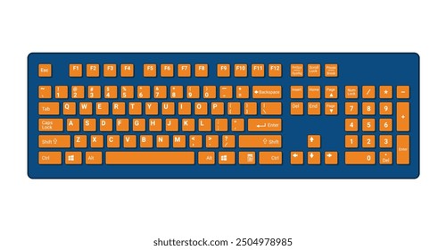 Computer Keyboard in Navy Blue and Orange Color Vector Illustration isolated on white background, eps