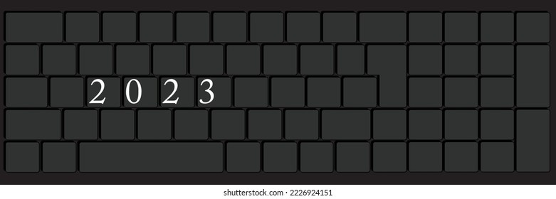 Computer Keyboard with number 2023. Close-up of an electronic Computer Device part, keypad.