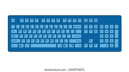 Computer Keyboard in Ocean Blue Color Vector Illustration isolated on white background, eps