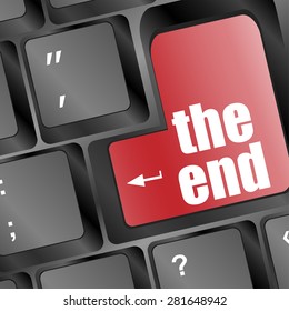 computer keyboard with one red key showing the warning words the end vector