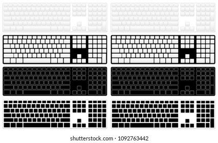 Computer keyboard options without letters and symbols in black and white colors.