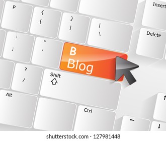 Computer keyboard - orange key Blog, close-up with a mouse over.