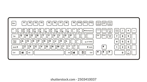 Computer Keyboard Outline Black on White Vector Image isolated on white background, eps