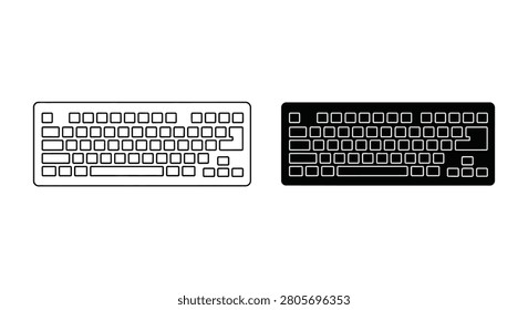 Computer keyboard outline in two color variations a black and white silhouette