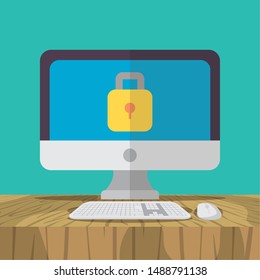 computer keyboard padlock technology internet security vector illustration