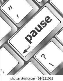 Computer keyboard with pause key - business concept vector illustration